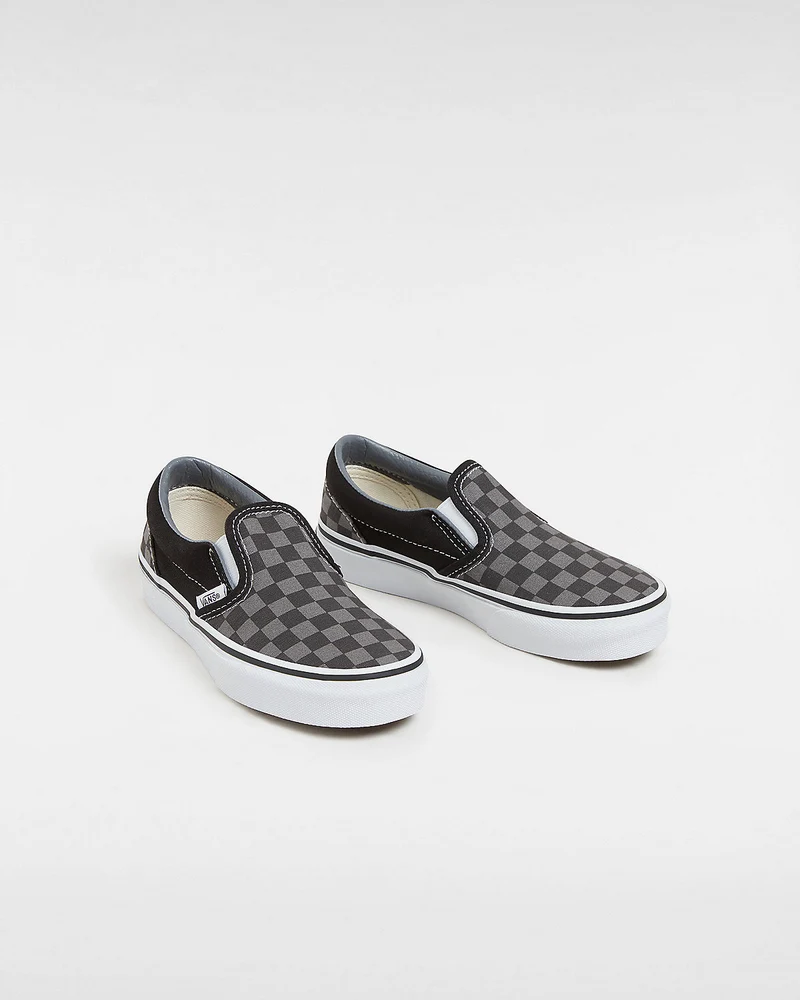 VANS Klassische Slip-On-Schachbrett-Sneaker für Kinder – Schwarz/Zinn