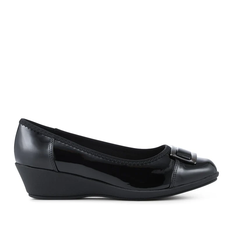 Wide Fit Flexible Wedge Heel Slip On Shoes - MAIN42005 / 328 561 - Black Patent
