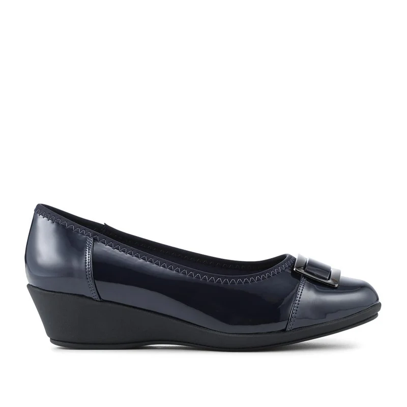 Wide Fit Flexible Wedge Heel Slip On Shoes - MAIN42005 / 328 561 - Navy Patent