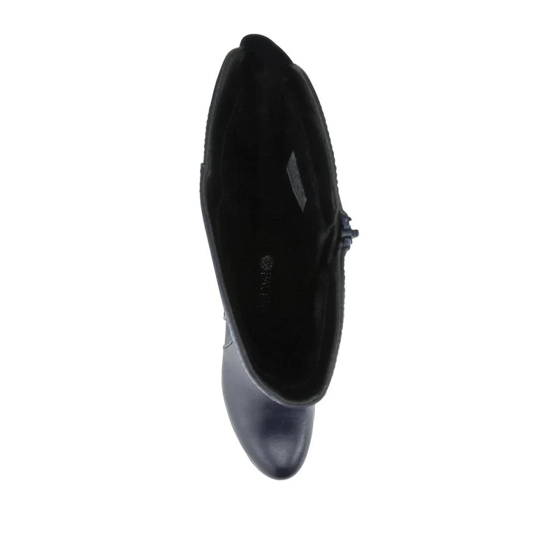 Heeled Calf-Stretch Long Boots - WK42007 / 327 914 - Navy