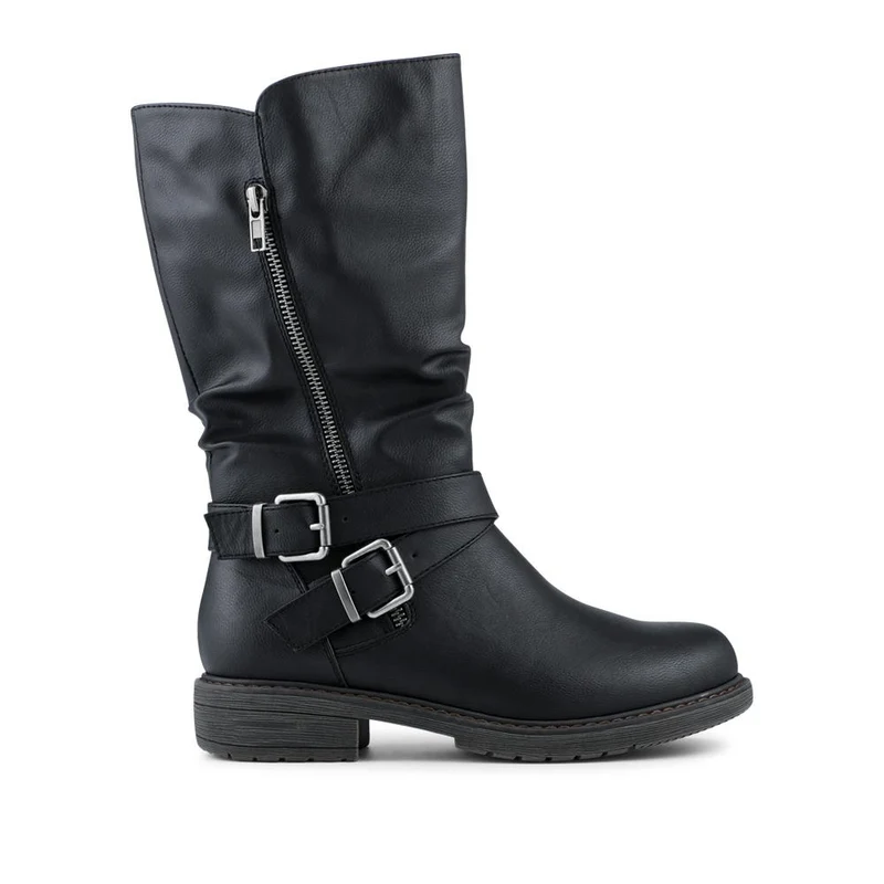 Wide Fit Zip Fasten Slouch Boots - WBINS42093 / 328 121 - Black