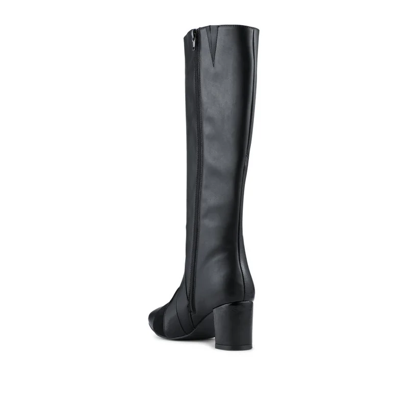 Block Heel Faux Leather Long Boots - WBINS42078 / 327 968 - Black