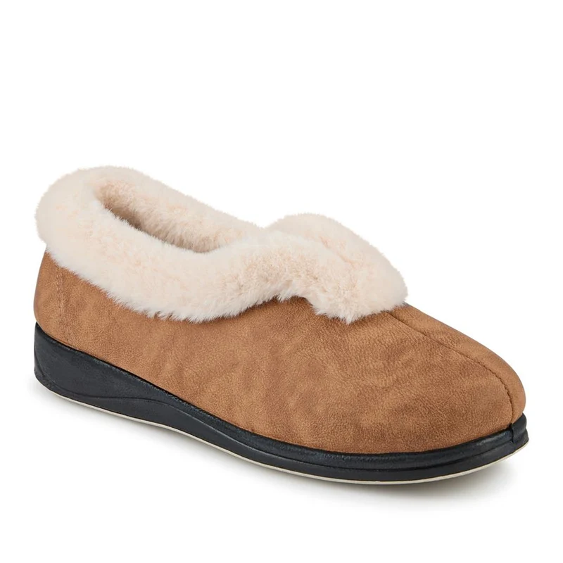 Wide Fit Memory Foam Cosy Slippers - QING42006 / 327 933 - Chestnut
