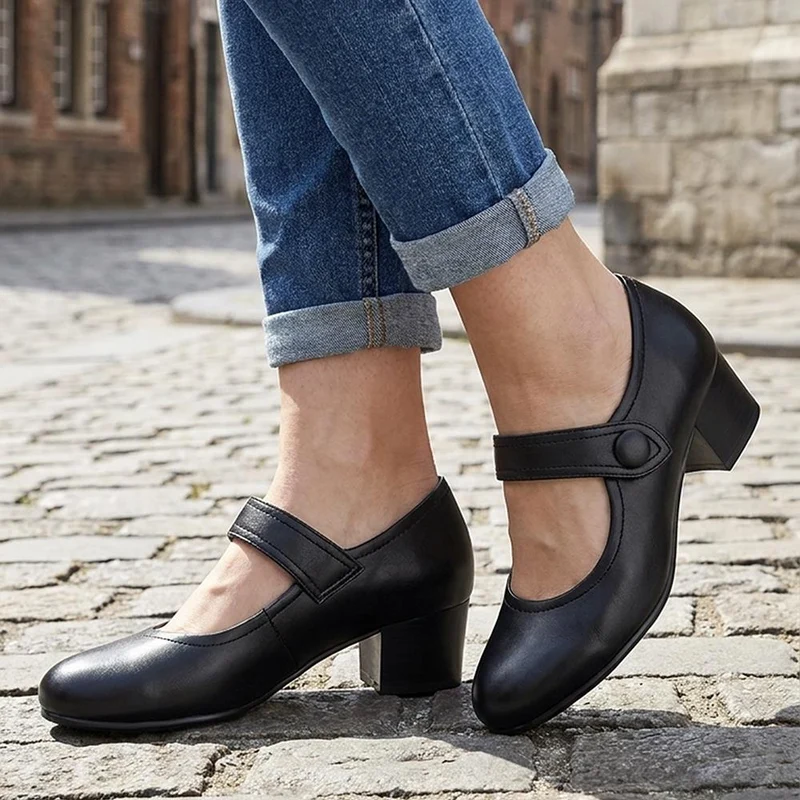 Wide Fit Touch-Fasten Heeled Mary Janes - WK42001 / 327 952 - Black