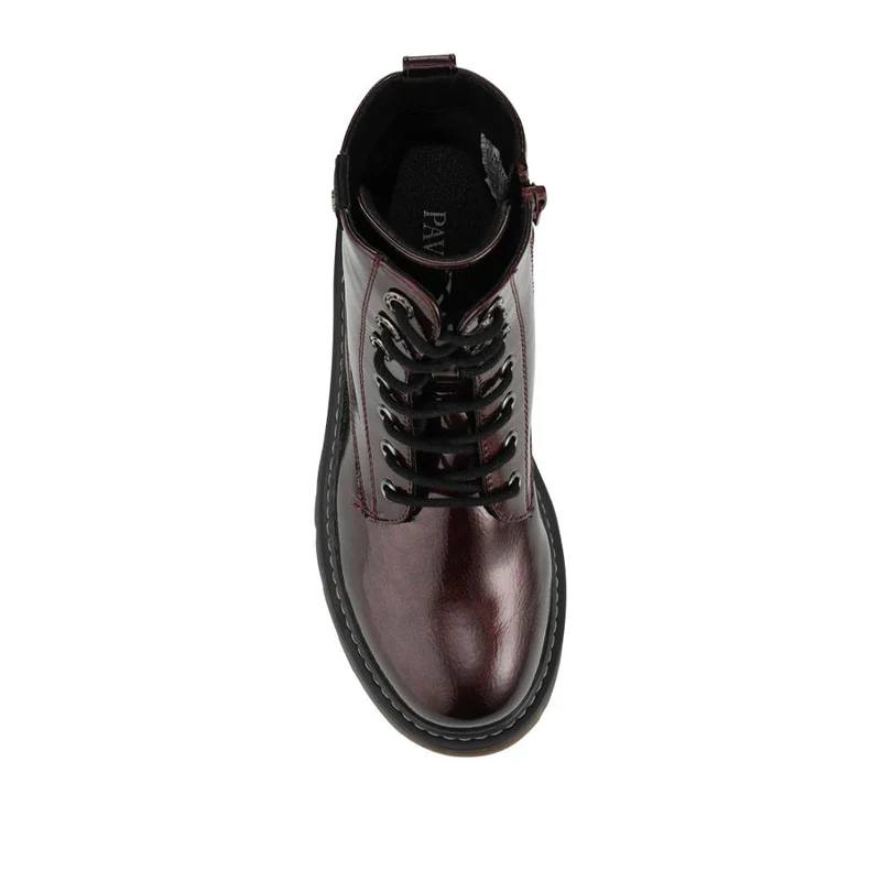 Wide Fit Patent Military Boots - TELOO42001 / 328 225 - Burgundy Patent