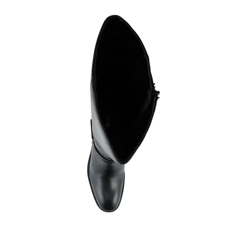 Zip-Fasten Leather Long Boots - ALEXP42005 / 328 510 - Black