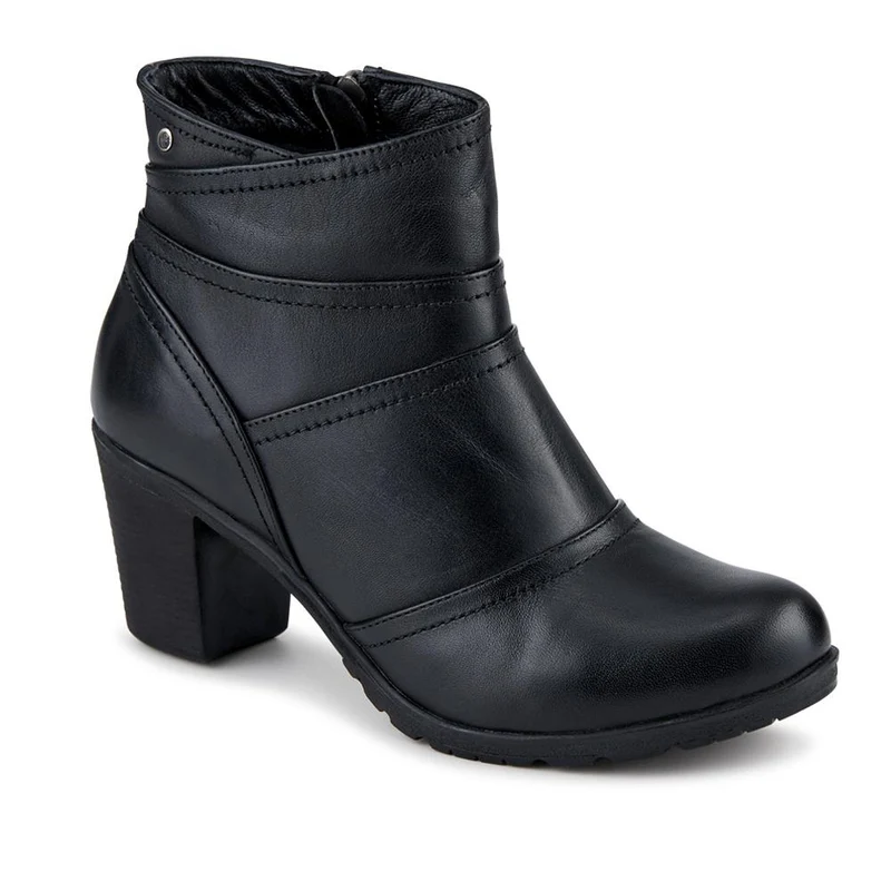 Leather Zip-Up Block Heel Ankle Boots - VED42005 / 328 486