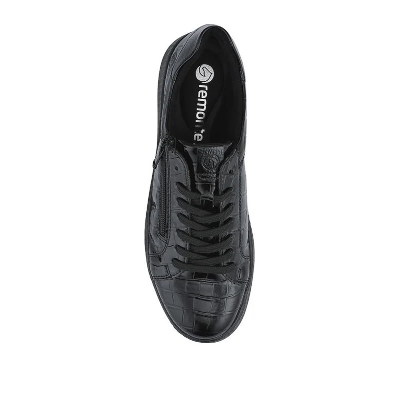Remonte Patent Leather Zip & Lace Trainers - DRS42501 / 327 734 - Black Croc