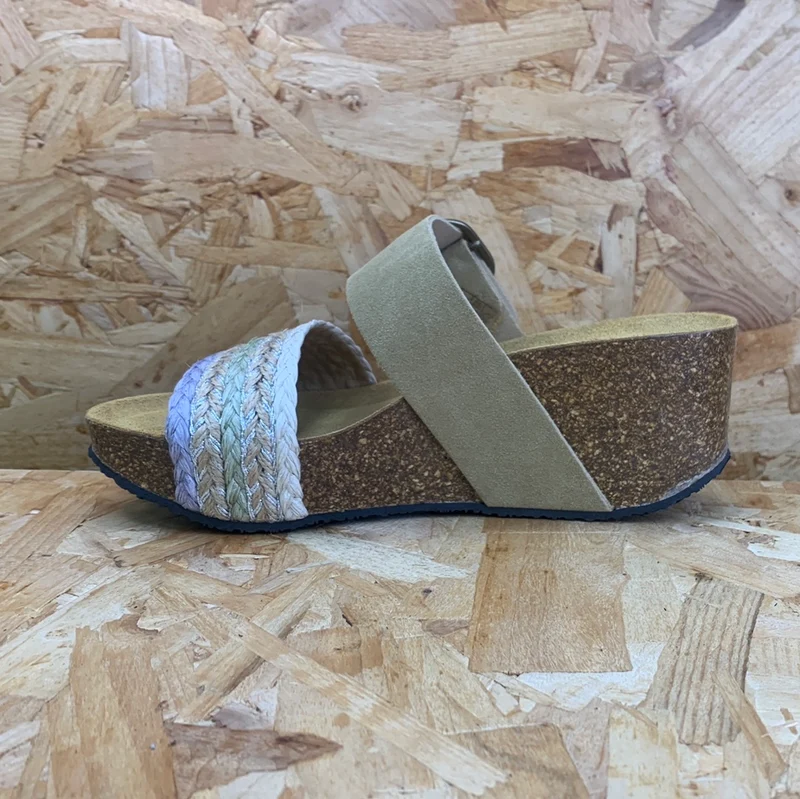 Plakton Damen-Sandale „Alicante Hi“ aus Jute-Leder – Grün