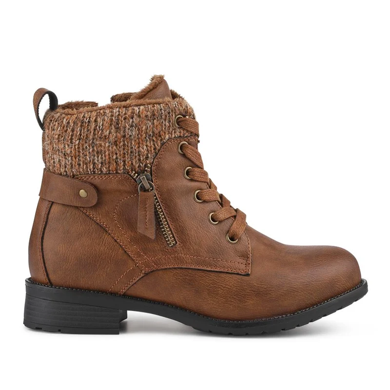 EasyFit Extra-Wide Knitted-Cuff Ankle Boots - ALEIDA / 326 748 - Tan