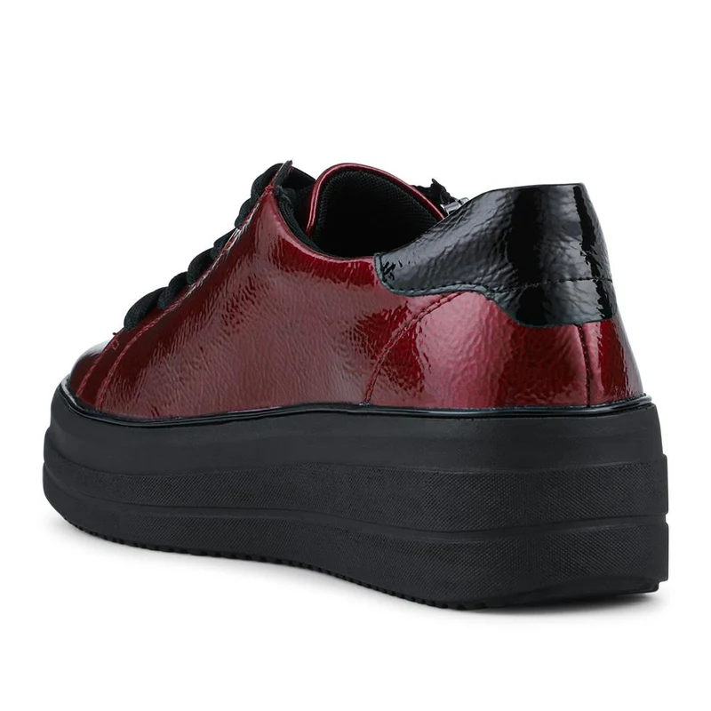 Remonte Leather Zip & Lace Trainers - DRS42505 / 327 736 - Burgundy Patent