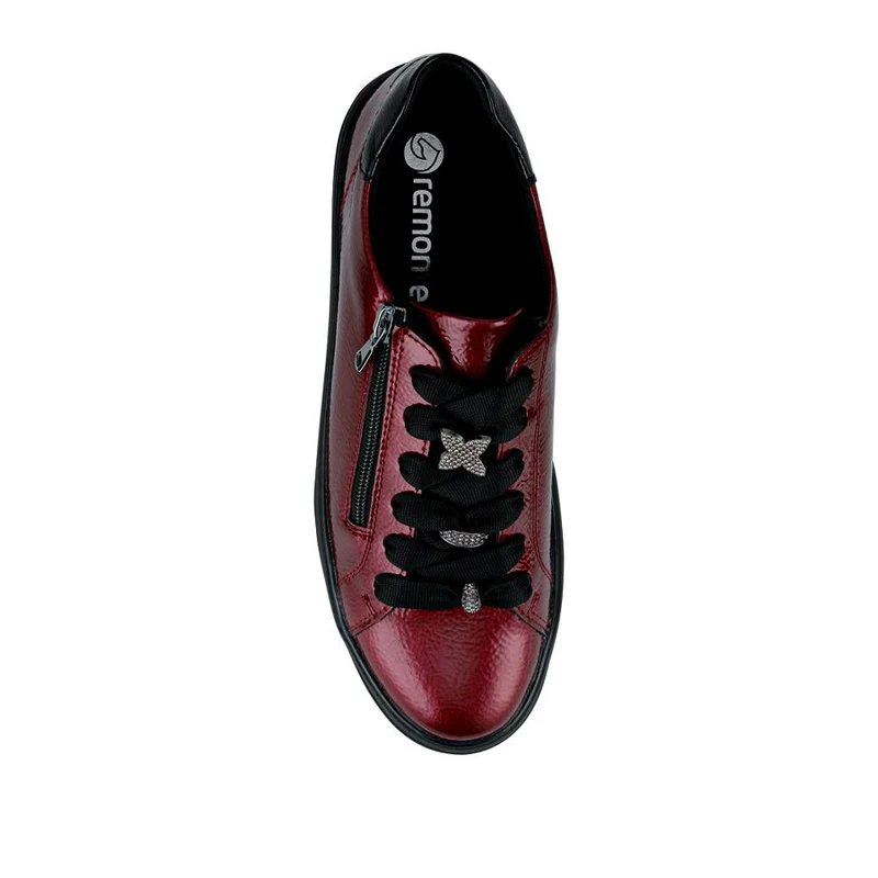 Remonte Leather Zip & Lace Trainers - DRS42505 / 327 736 - Burgundy Patent