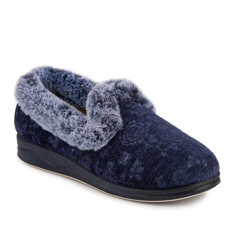Warm Memory Foam Velour Slippers - QING42003 / 327 931 - Navy