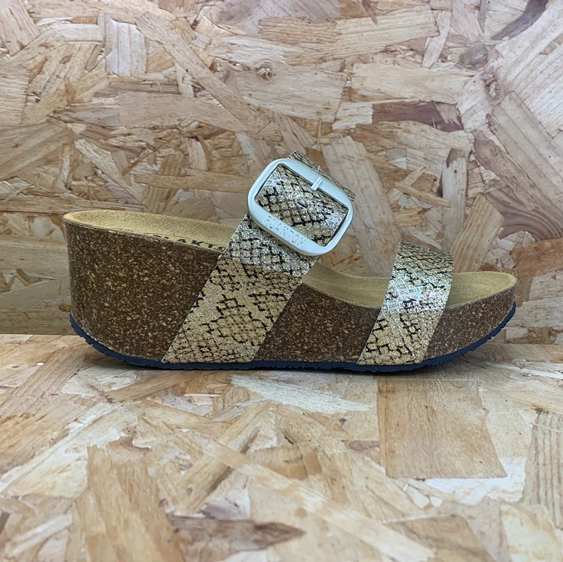 Plakton Damen-Sandale „Alicante Hi“ aus Leder – Glitzergold
