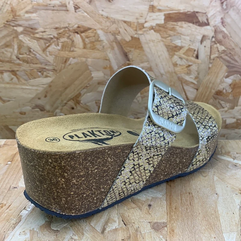 Plakton Damen-Sandale „Alicante Hi“ aus Leder – Glitzergold