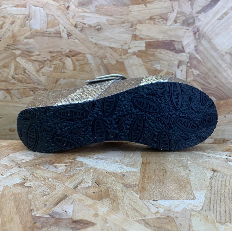 Plakton Damen-Sandale „Alicante Hi“ aus Leder – Glitzergold