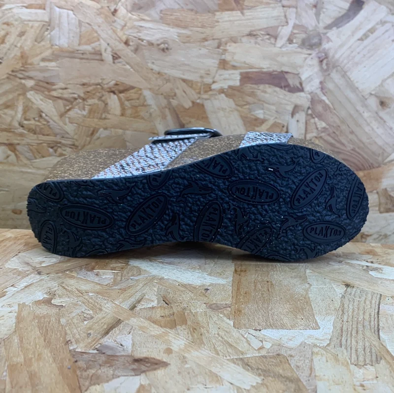 Plakton Damen-Sandale „Alicante Hi“ aus Leder – Glitzer-Silber