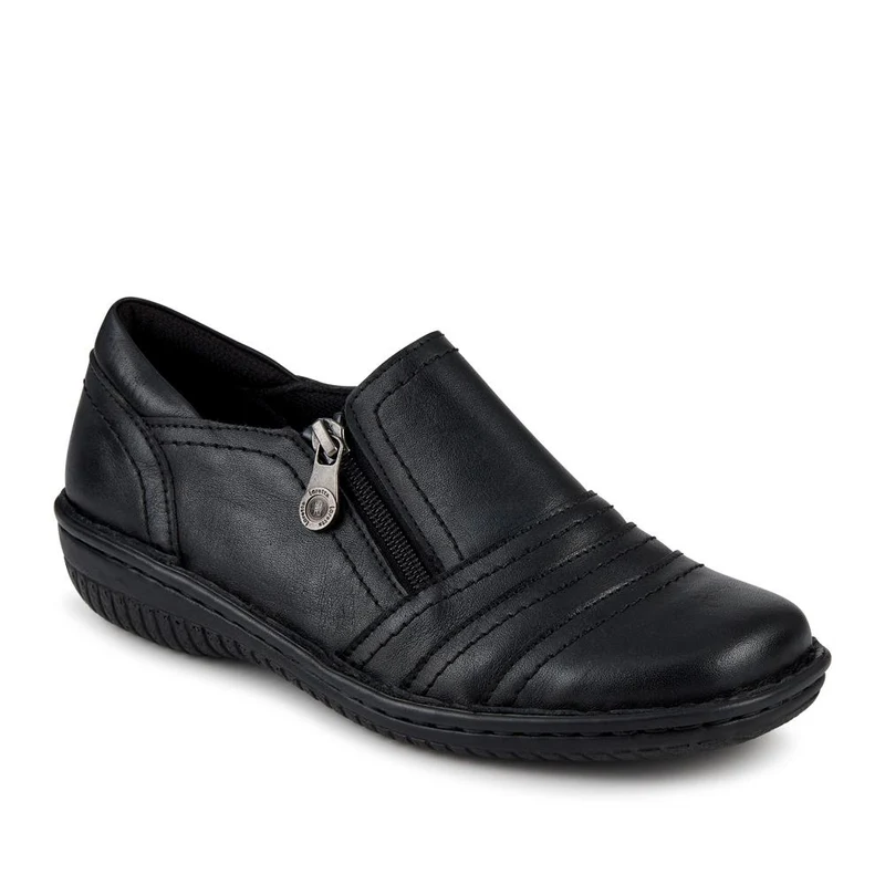 Loretta Wide Fit Leather Handmade Slip-Ons - HAK42017 / 328 589 - Black