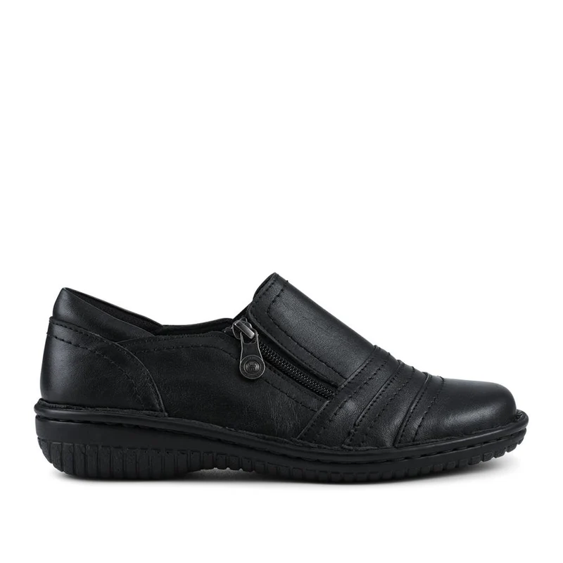 Loretta Wide Fit Leather Handmade Slip-Ons - HAK42017 / 328 589 - Black