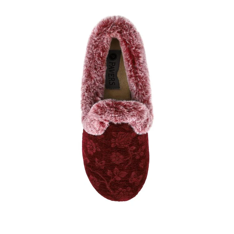 Warm Memory Foam Velour Slippers - QING42003 / 327 931 - Burgundy