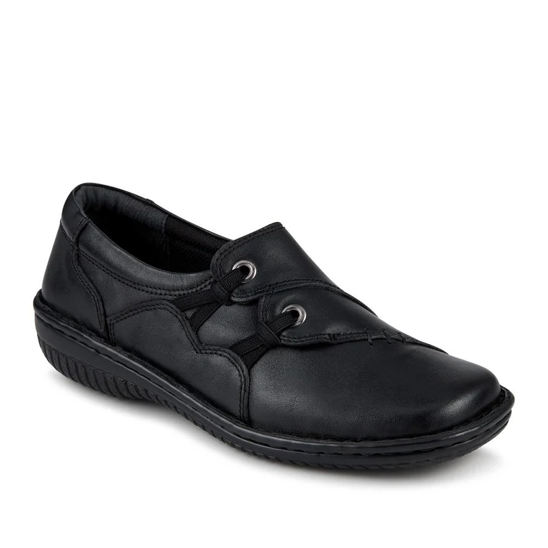 Loretta Wide Fit Leather Handmade Slip-Ons - HAK42018 / 328 590 - Black