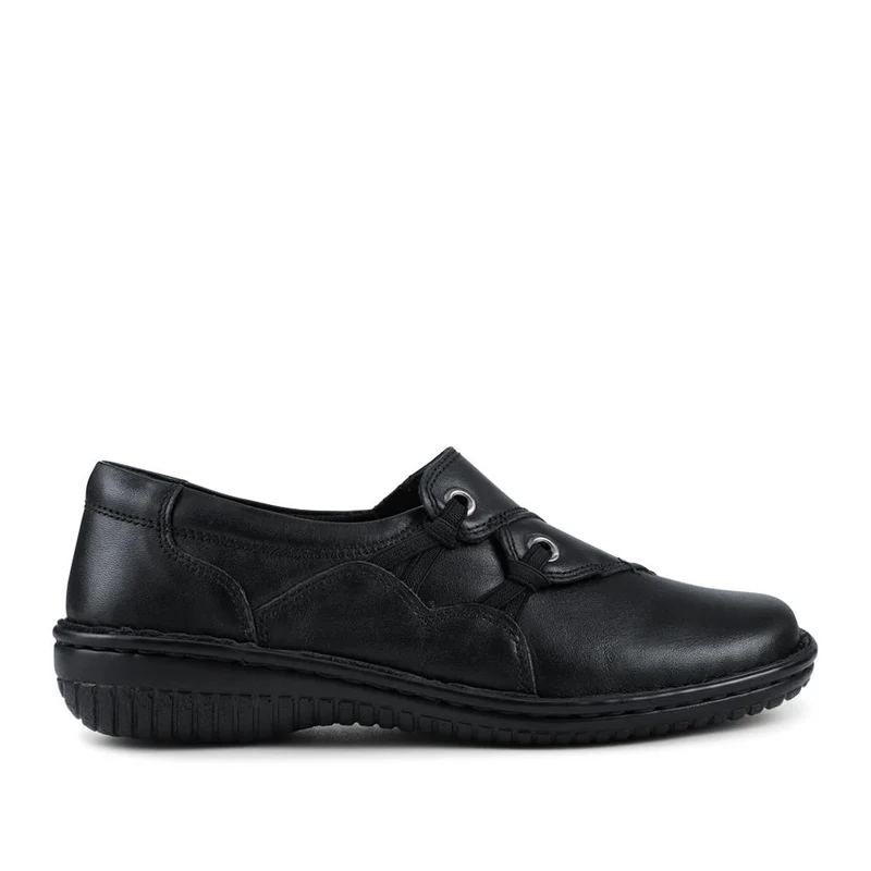 Loretta Wide Fit Leather Handmade Slip-Ons - HAK42018 / 328 590 - Black