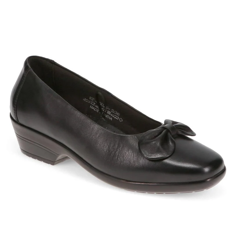 Wide Fit Bow Detailed Leather Pumps - KF40025 / 326 379 - Black