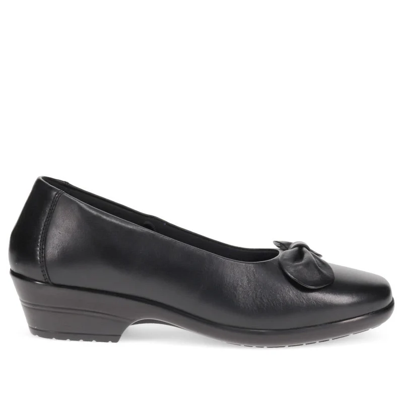 Wide Fit Bow Detailed Leather Pumps - KF40025 / 326 379 - Black