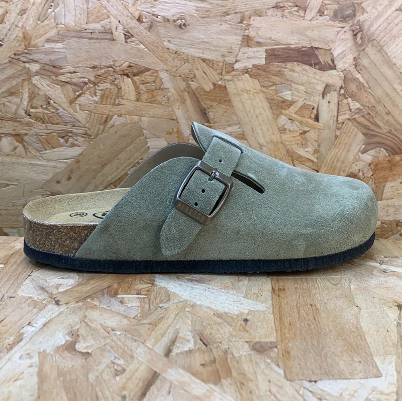 Plakton Gibraltar Leder-Pantoletten für Damen – Hellkhaki