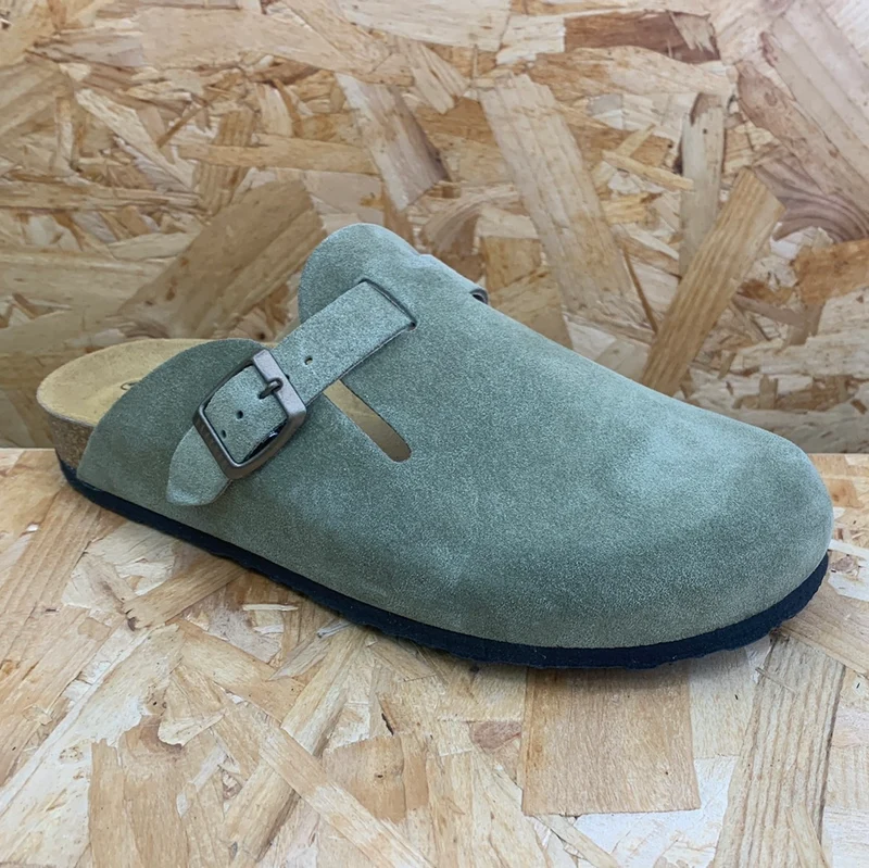 Plakton Herren Gibraltar Leder-Pantoletten – Hellkhaki
