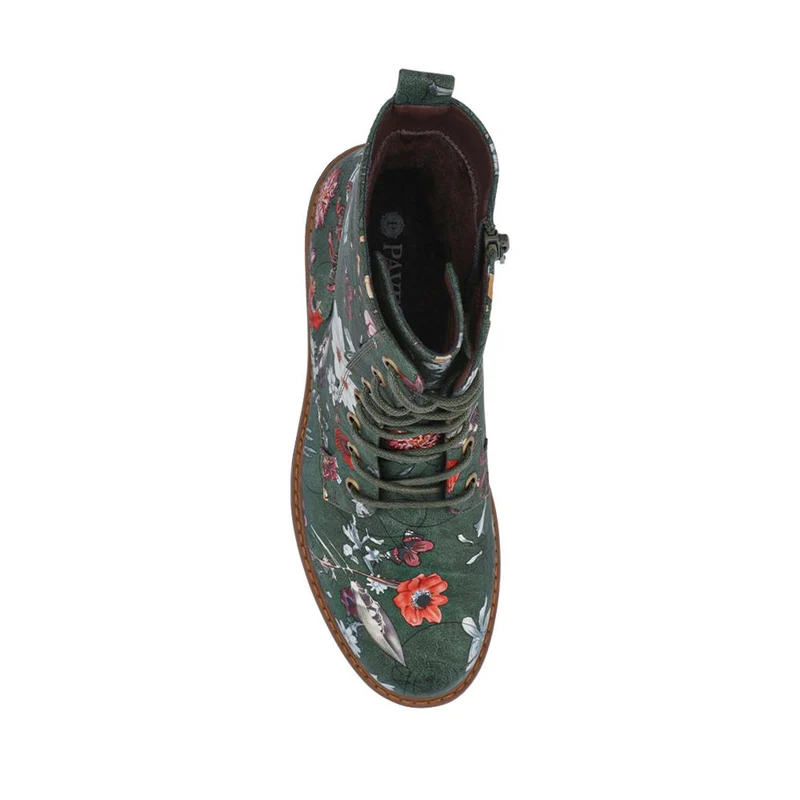 Wide Fit Lace Up Ankle Boots - PINYI42009 / 328 218 - Green Floral