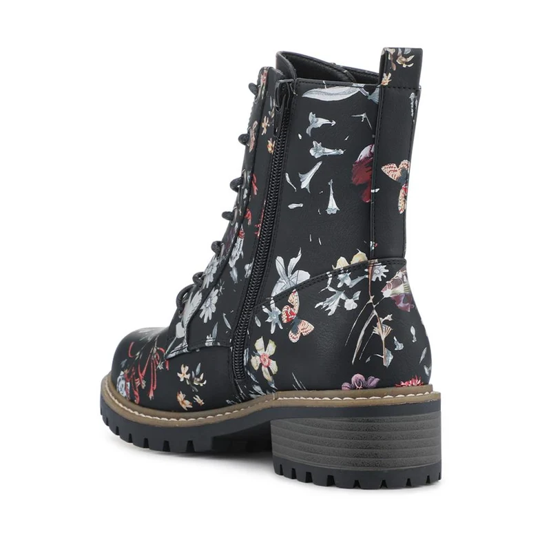 Wide Fit Lace Up Ankle Boots - PINYI42009 / 328 218 - Black Floral