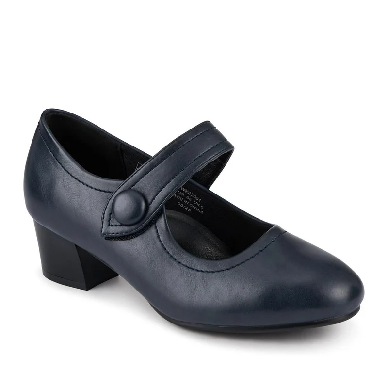 Wide Fit Touch-Fasten Heeled Mary Janes - WK42001 / 327 952 - Navy