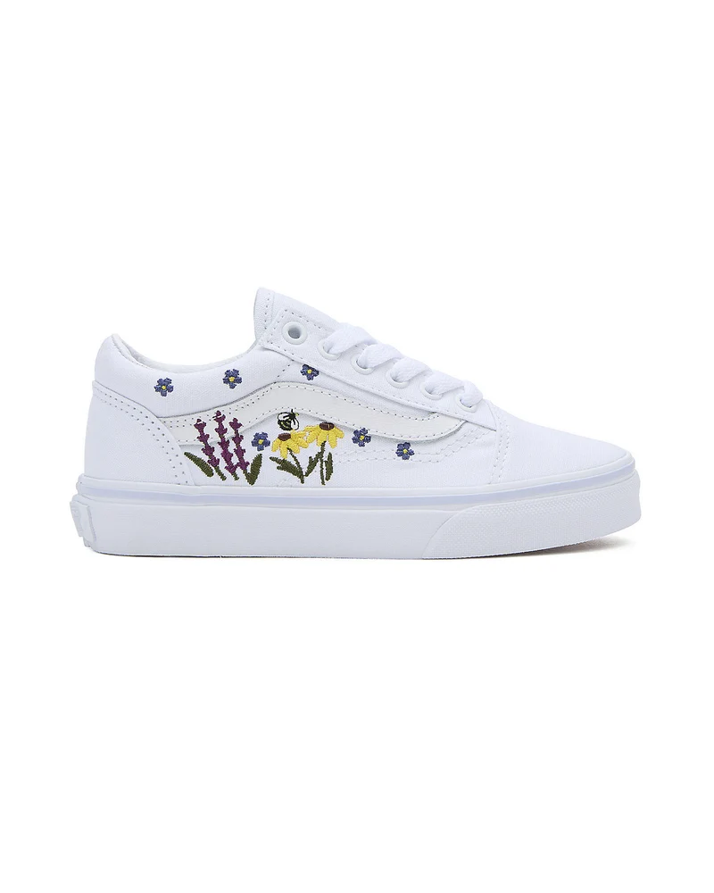 VANS Kinder-Sneaker „Old Skool“ mit Blumenstickerei – Weiß
