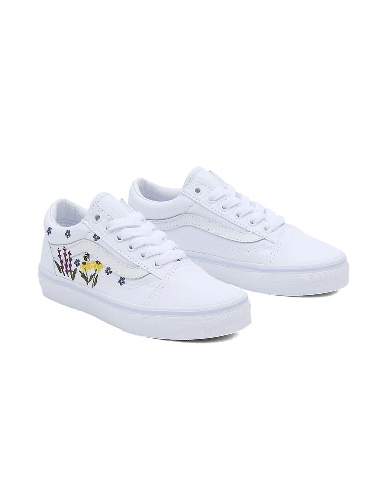 VANS Kinder-Sneaker „Old Skool“ mit Blumenstickerei – Weiß