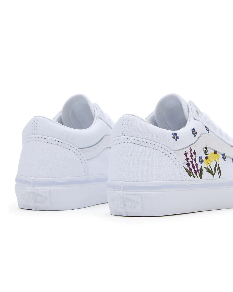 VANS Kinder-Sneaker „Old Skool“ mit Blumenstickerei – Weiß