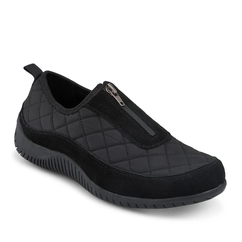 Wide Fit Leather Slip-On Shoes With Zip Fastening - BRK42019 / 328 406 - Black