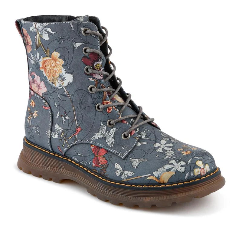 Lace-Up Floral Boots - PINYI40011 / 326 033