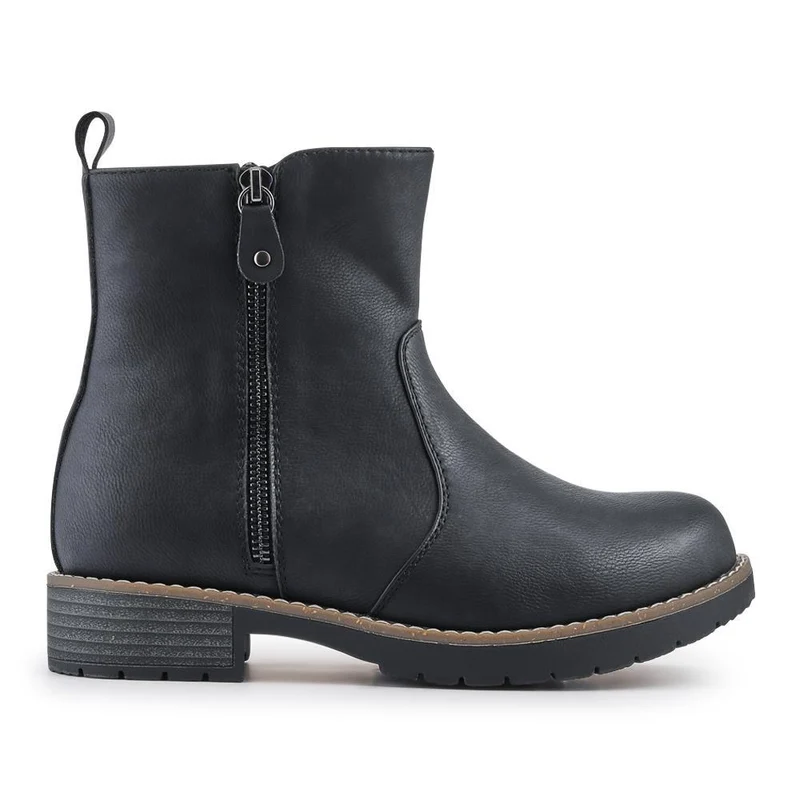 Extra-Wide Zip-Up Casual Ankle Boots - ALLY / 328 256 - Black