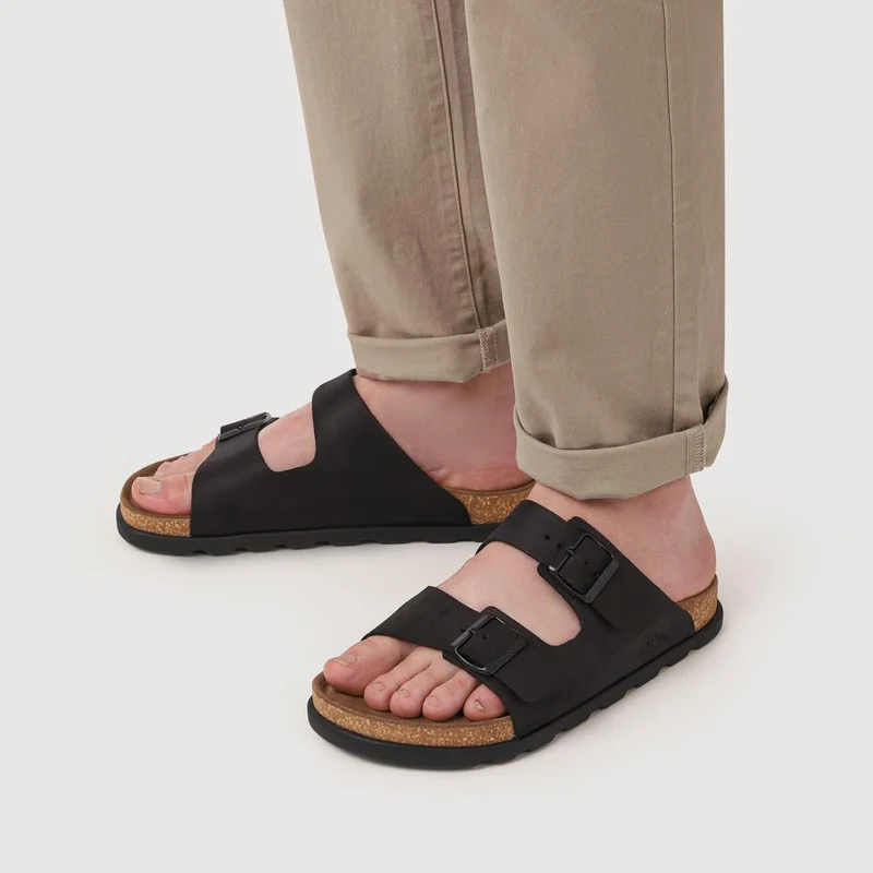 Extra-Wide Leather Mule Sandals - RKR41533 / 326 940 - Black