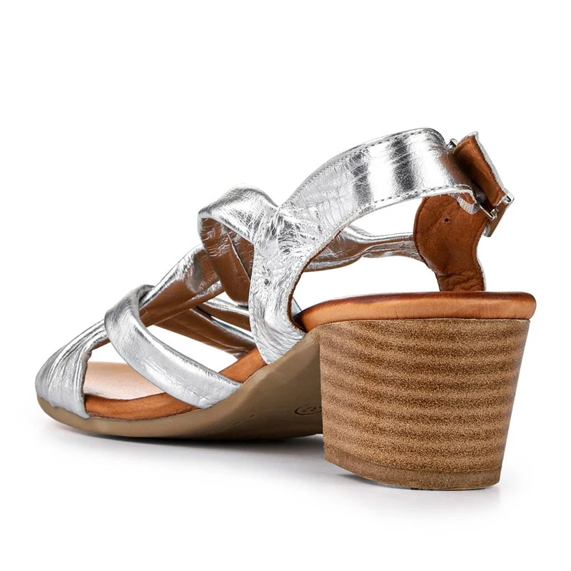 Leather Block-Heeled Sandals - METIN41002 / 327 522 - Silver