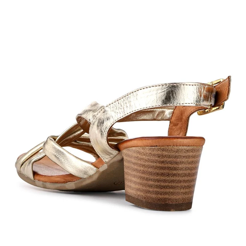 Leather Block-Heeled Sandals - METIN41002 / 327 522 - Gold