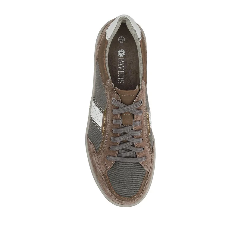 Wide-Fit Leather Laced Trainers - PARK41047 / 327 263 - Charcoal