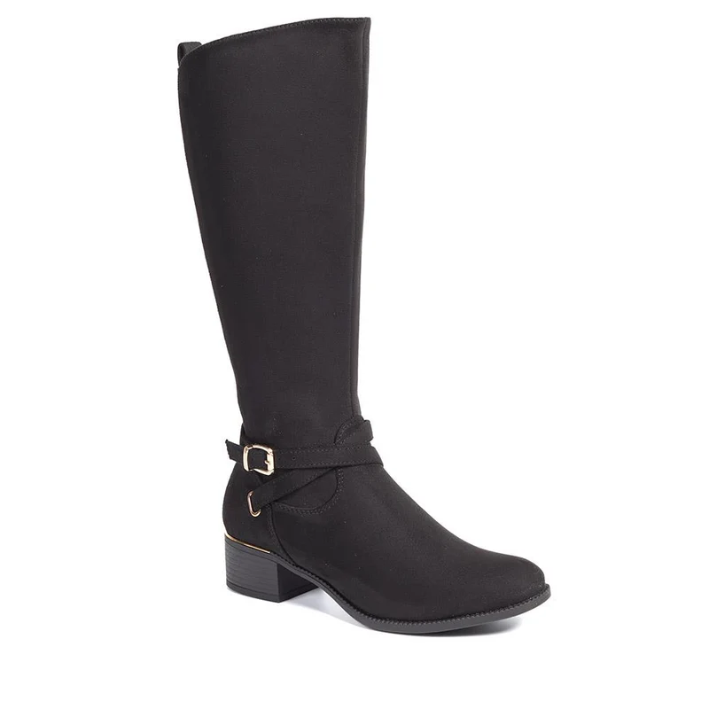 Stretch Back Buckle Detail Long Boots - WOIL40031 / 326 110 - Black