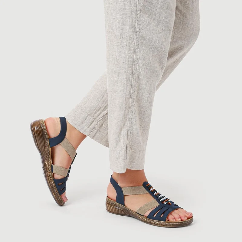 Elasticated Strappy Sandals - WOIL41056 / 327 123 - Navy