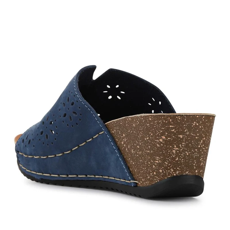 Fly Flot Leather Wedge Heeled Mules - FLY41038 / 326 654 - Blue
