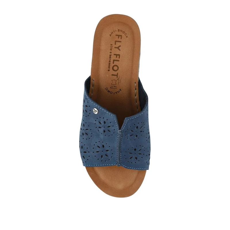 Fly Flot Leather Wedge Heeled Mules - FLY41038 / 326 654 - Blue
