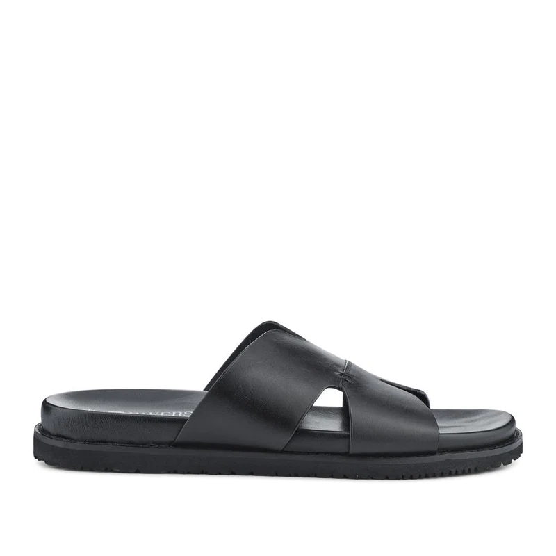 Casual Men's Leather Slide Sandals - JFOOT41010 / 327 468 - Black