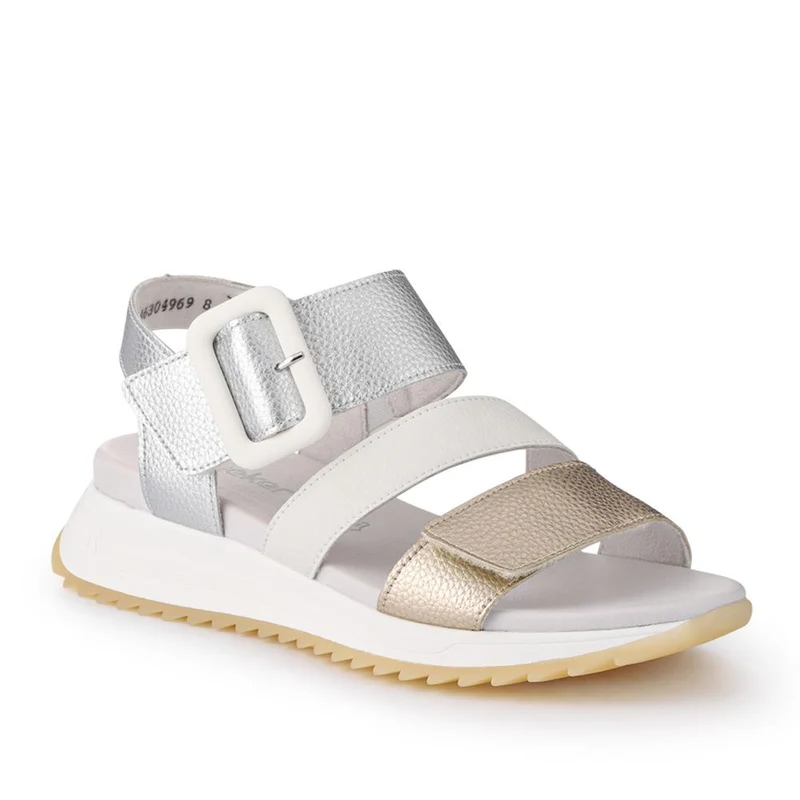 Dual-Fasten Leather Sandals - RKR41541 / 327 291 - White Metallic