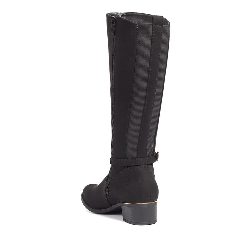 Stretch Back Buckle Detail Long Boots - WOIL40031 / 326 110 - Black